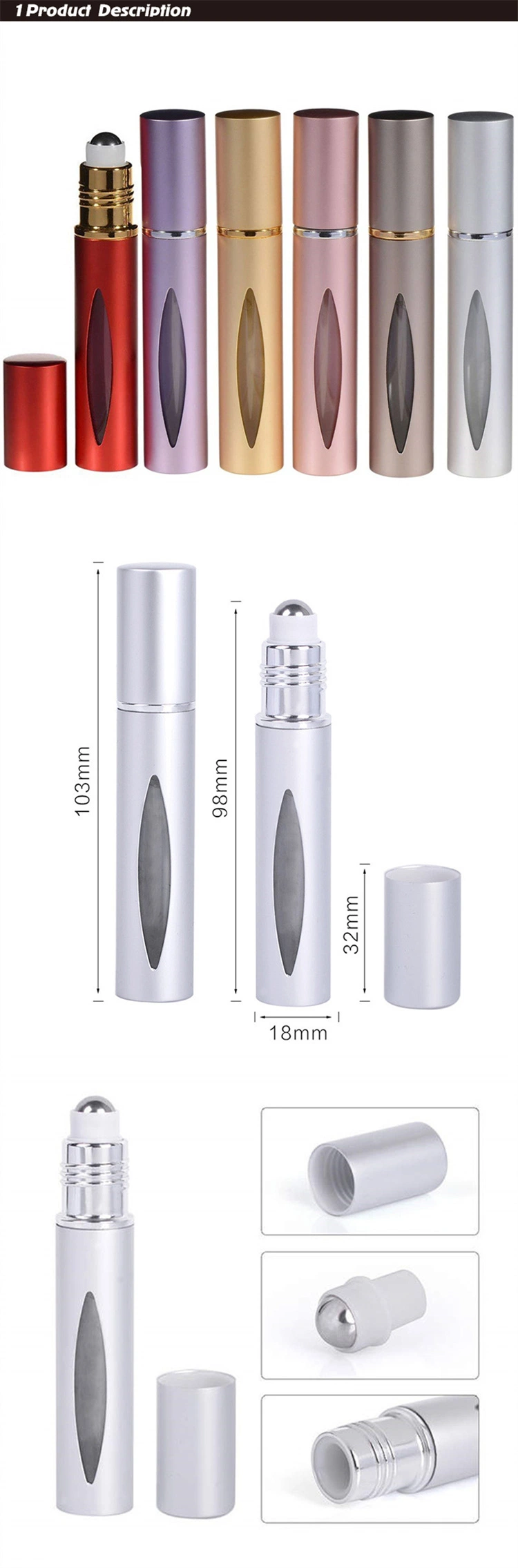 10ml Empty Mini Oil Metal Packaging Traveling Refillable Perfume Roll on Bottle