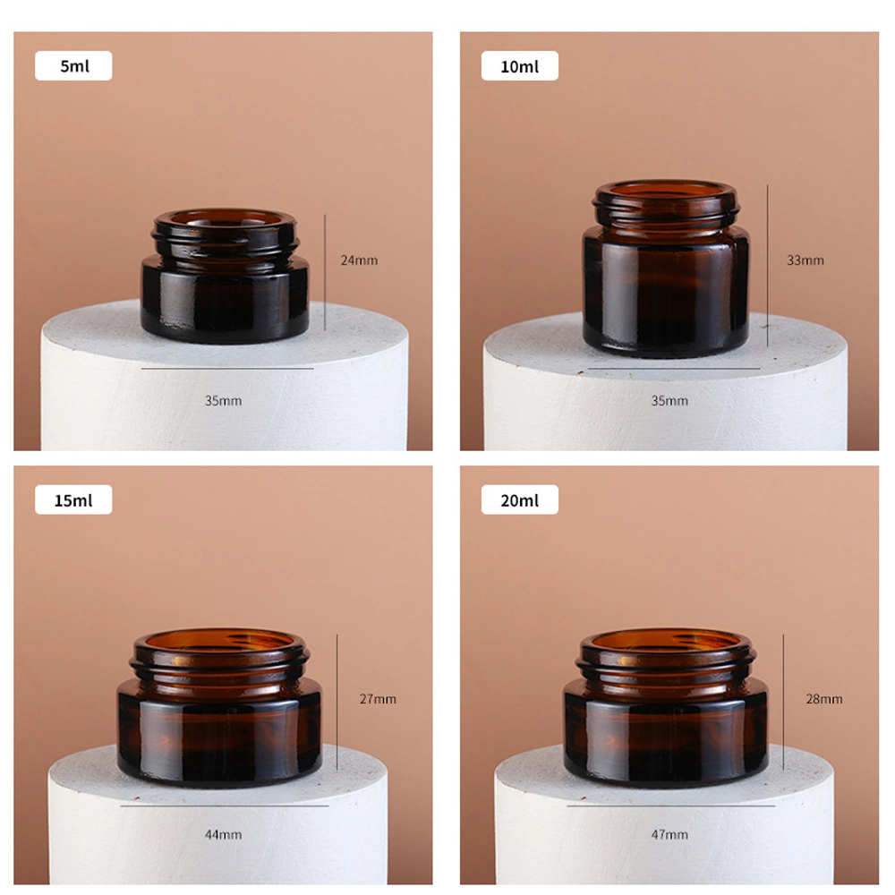Cosmetic 5g 10g 30g 50g 100g Lotion Face Containers Round Amber Color Glass Cream Jar with Black Gold Cap