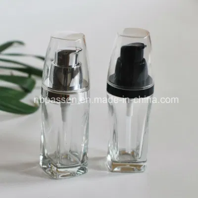 Bouteille en verre transparent de 30 ml avec pompe à lotion pour cosmétiques (PPC