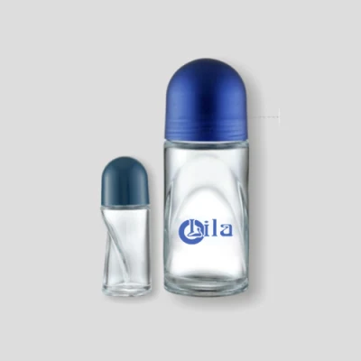 Bouteilles d'emballage cosmétiques rondes en gros, bouteille à rouleau, bouteille à rouleau de 50ml avec rouleau en plastique sur boule