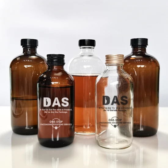 Bouteille ronde vide en verre pour boisson, 8oz, 16oz, ambre clair, café infusé à froid, jus de Kombucha, Boston, 250ml, 500ml